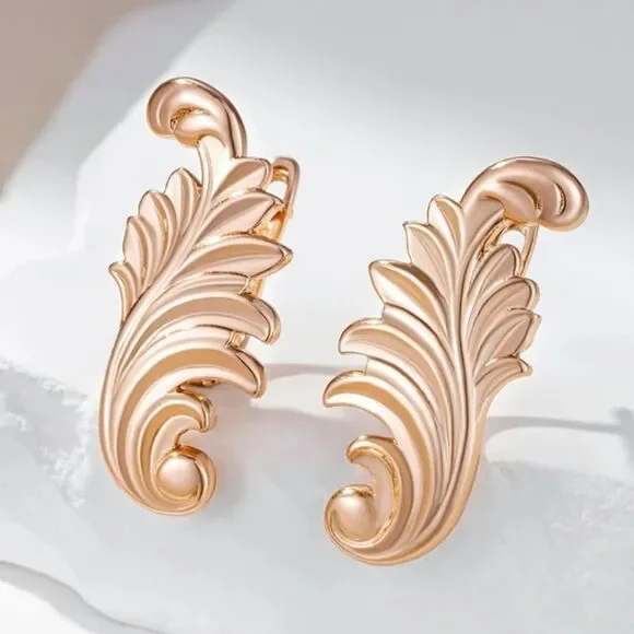 14K Rose Gold Glossy Feather Earrings - Picture 2 of 5